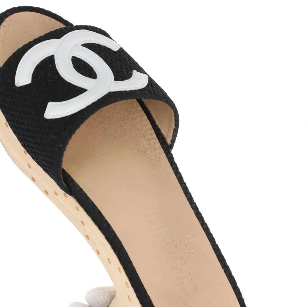 Chanel CC Logo Fabric Block Sandal Black