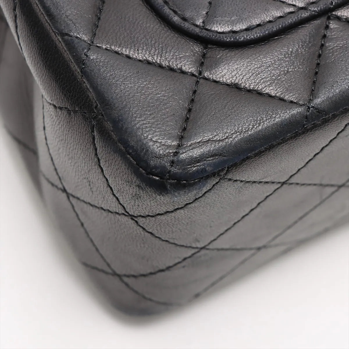 Chanel CC Logo Matelassé Lambskin Double Flap Double Chain Bag Black