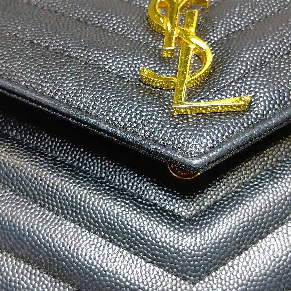 Saint Laurent Paris Cassandre Leather Wallet on Chain Black
