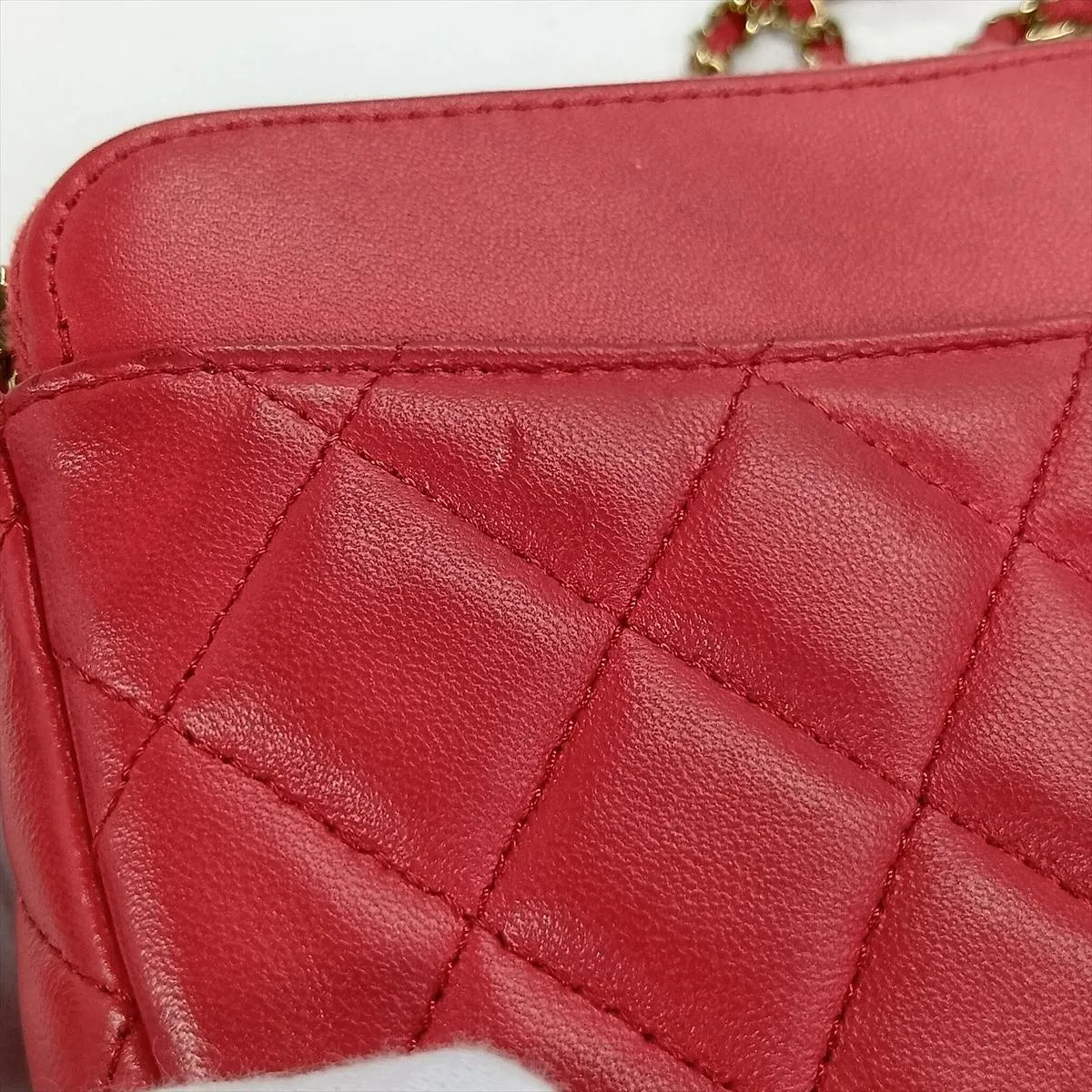 Chanel CC Logo Matelasse Lambskin Wallet on Chain Red