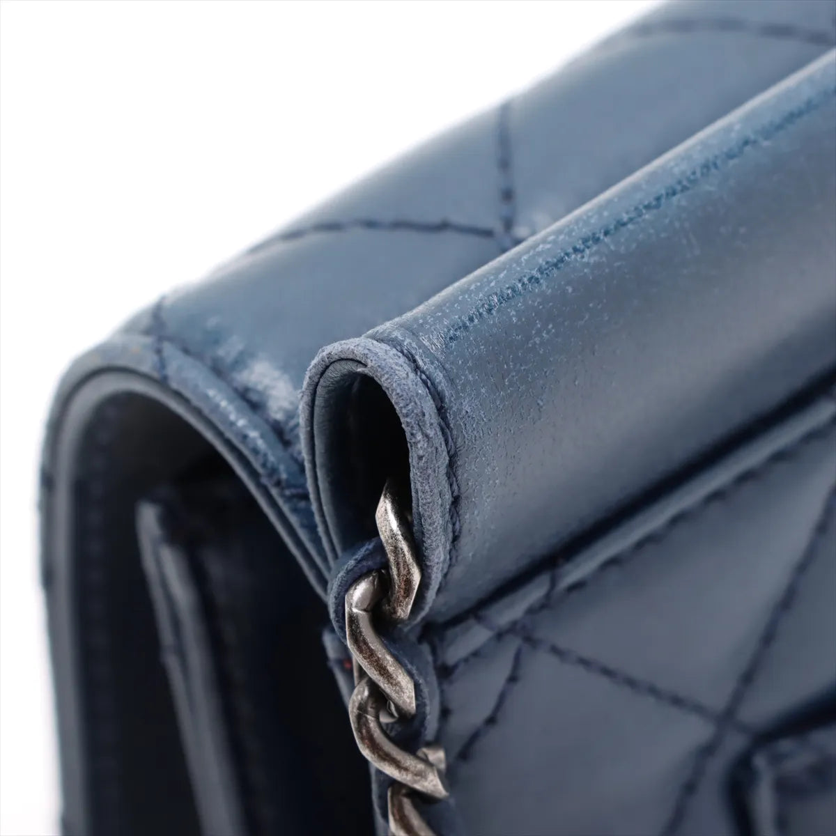 Chanel CC Logo Matelasse Lambskin Chain Shoulder Bag Navy Blue