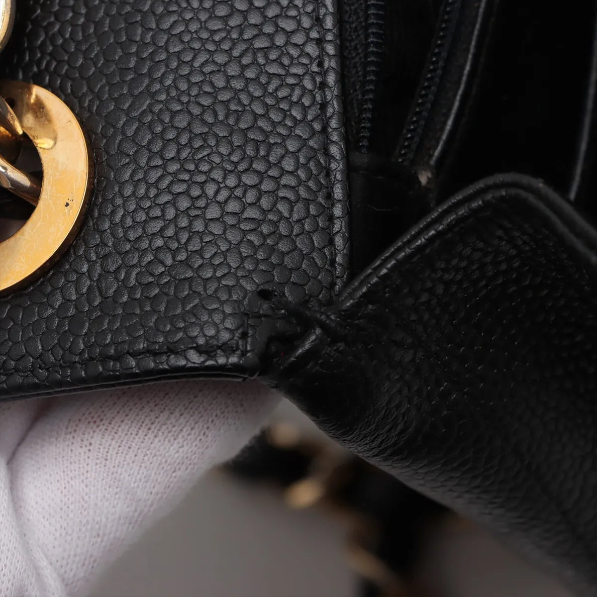 Chanel CC Logo Caviar Skin Single Flap Double Chain Bag Black