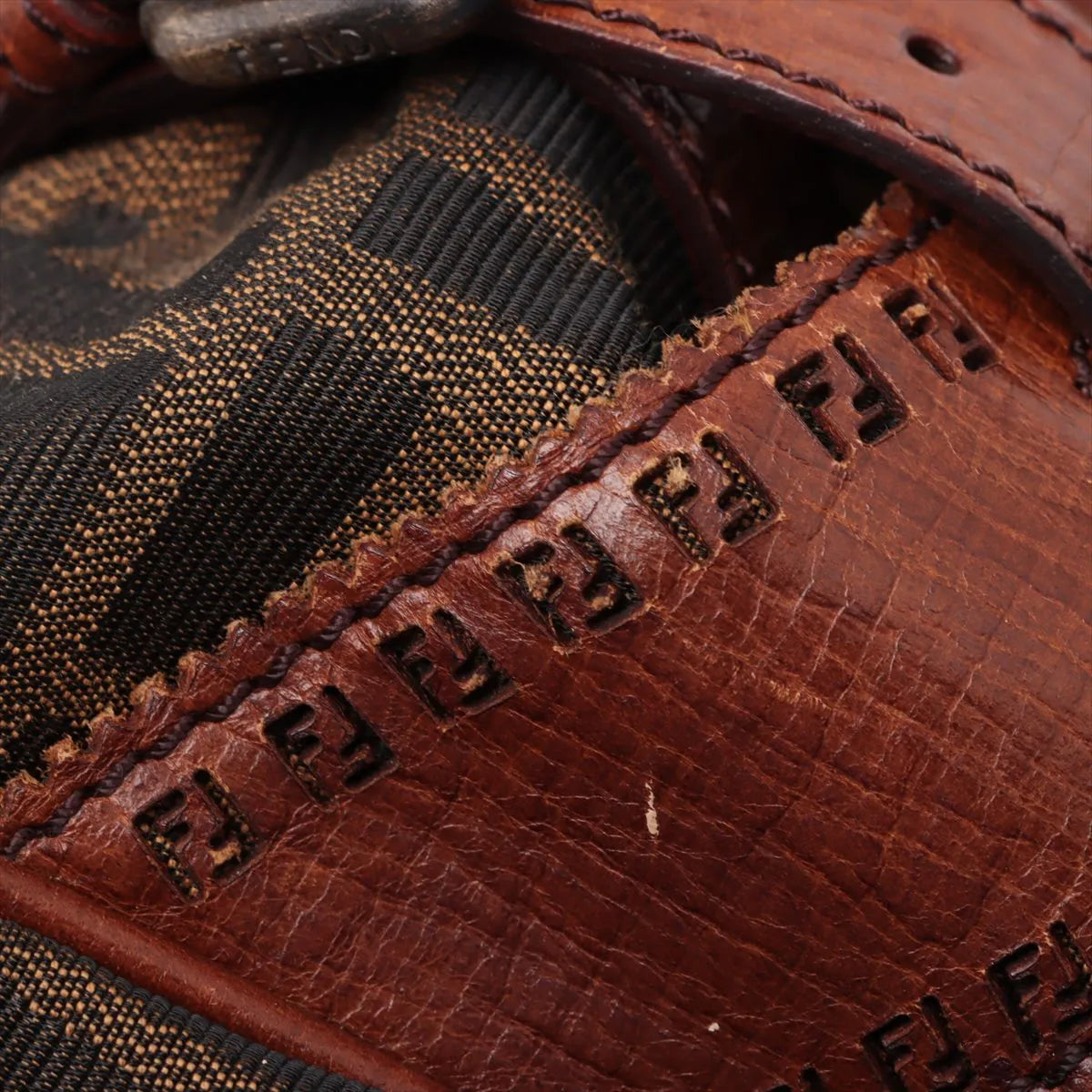 Fendi Zucca Canvas Leather Shoulder Bag Brown