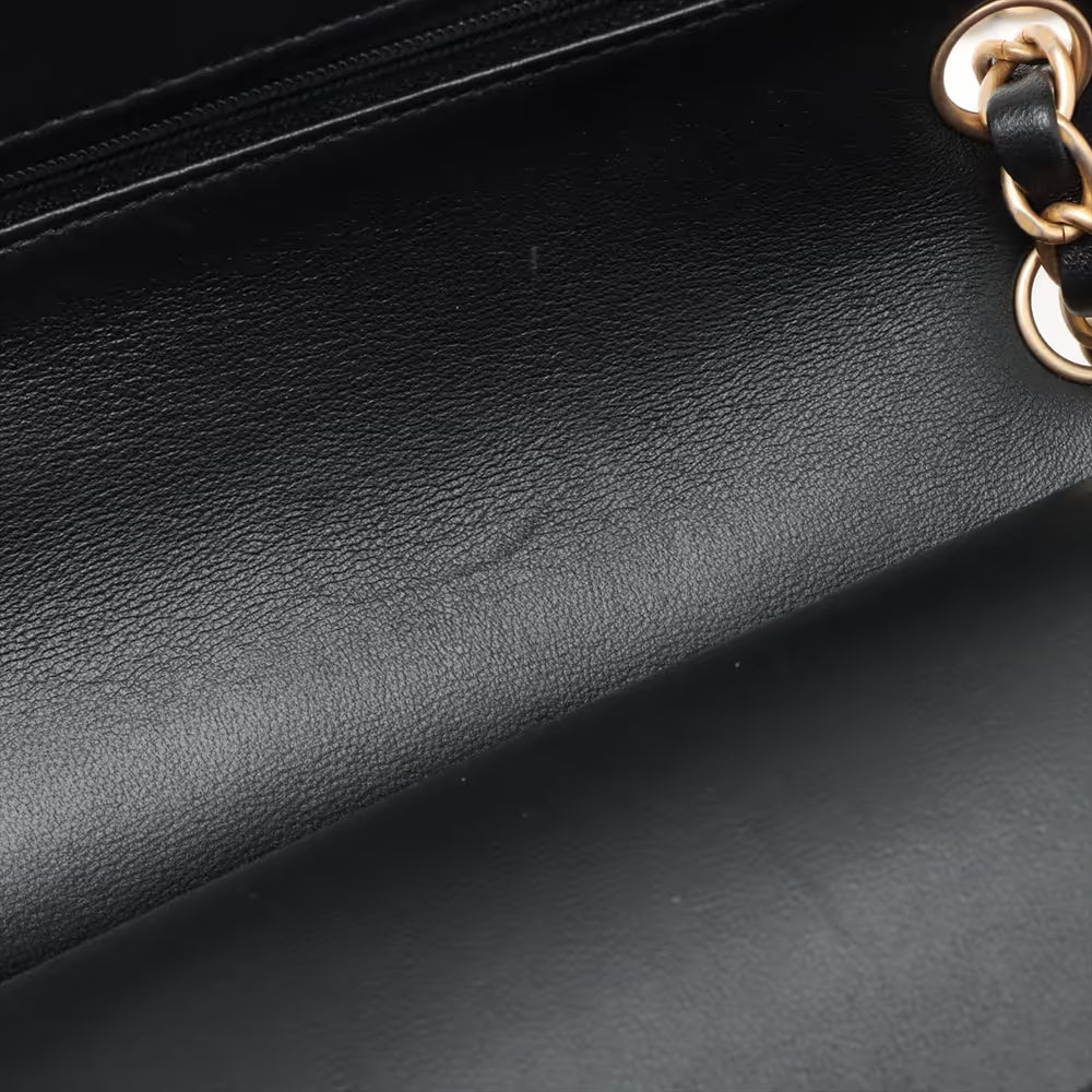 Chanel CC Logo Matelasse Lambskin Fabric Double Flap Double Chain Bag Black