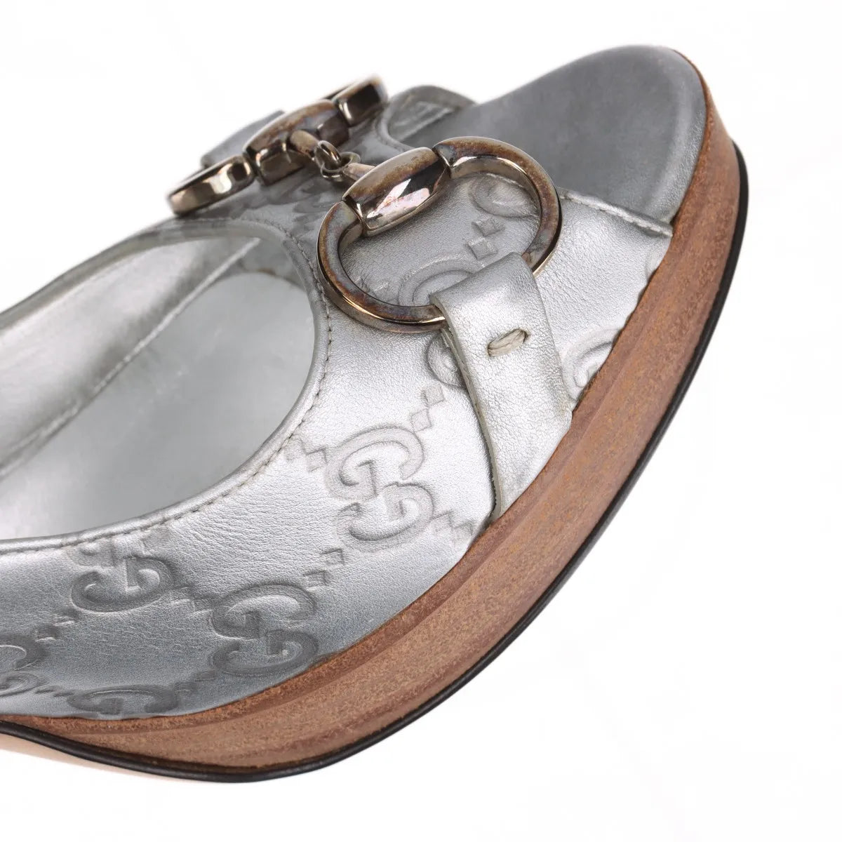 Gucci GG Logo Open-toe Pumps Silver