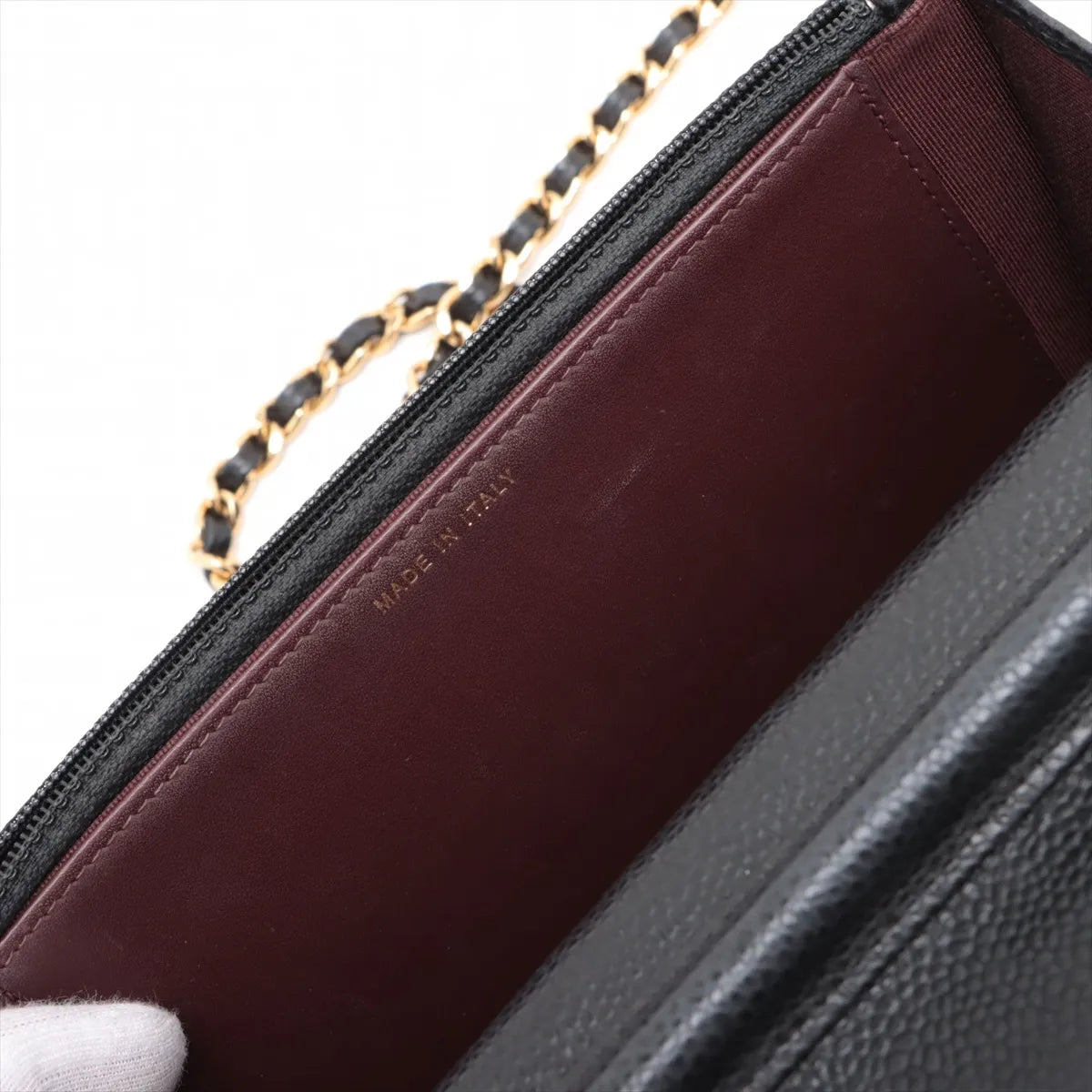Chanel CC Logo Matelasse Caviar Skin Wallet on Chain Black Gold