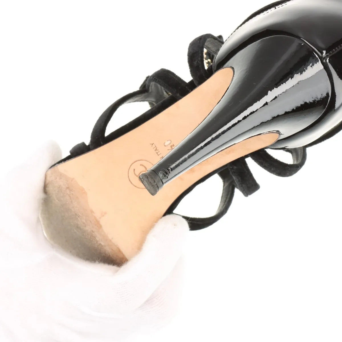 Chanel CC Logo Strappy Buckle Velvet Sandal Black