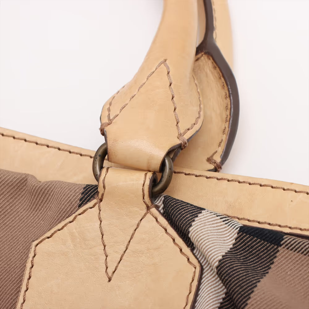 Burberry Nova Check Canvas Leather Two-Way Handbag Beige