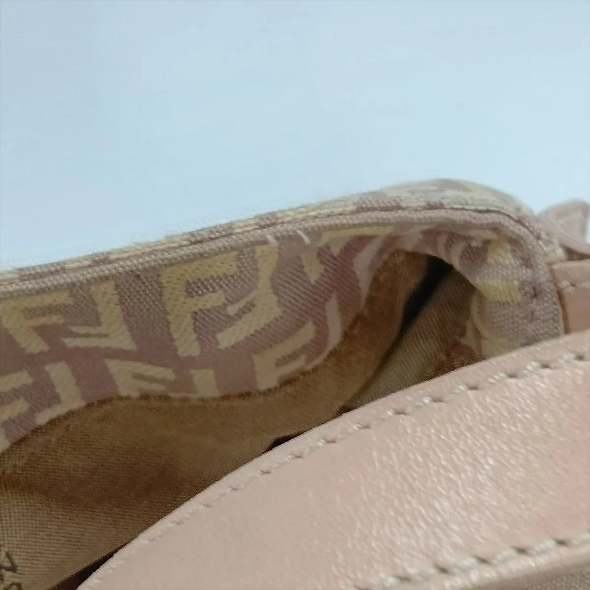 Fendi Zucchino Mamma Baguette Canvas Leather Shoulder Bag Pink x Beige