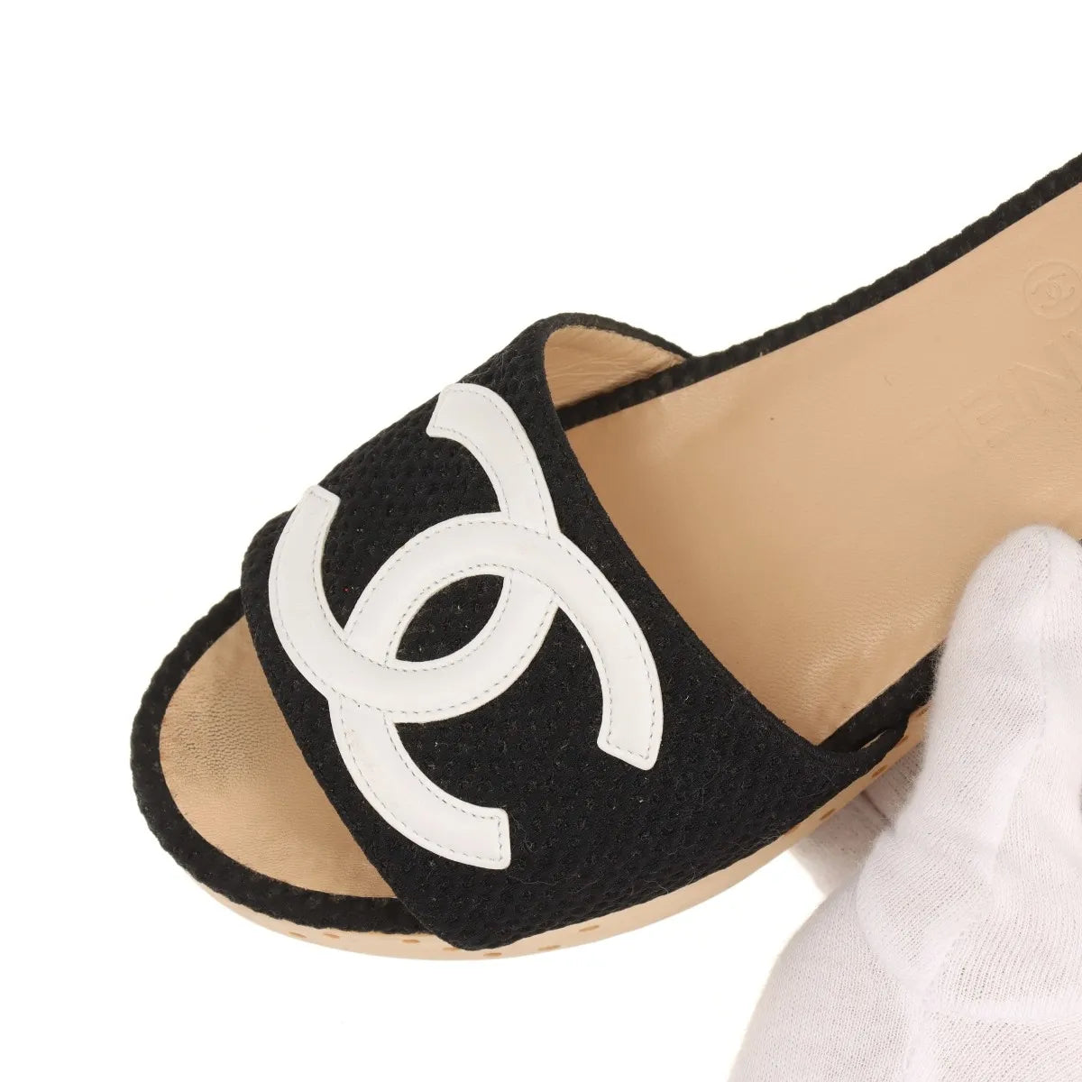 Chanel CC Logo Fabric Block Sandal Black