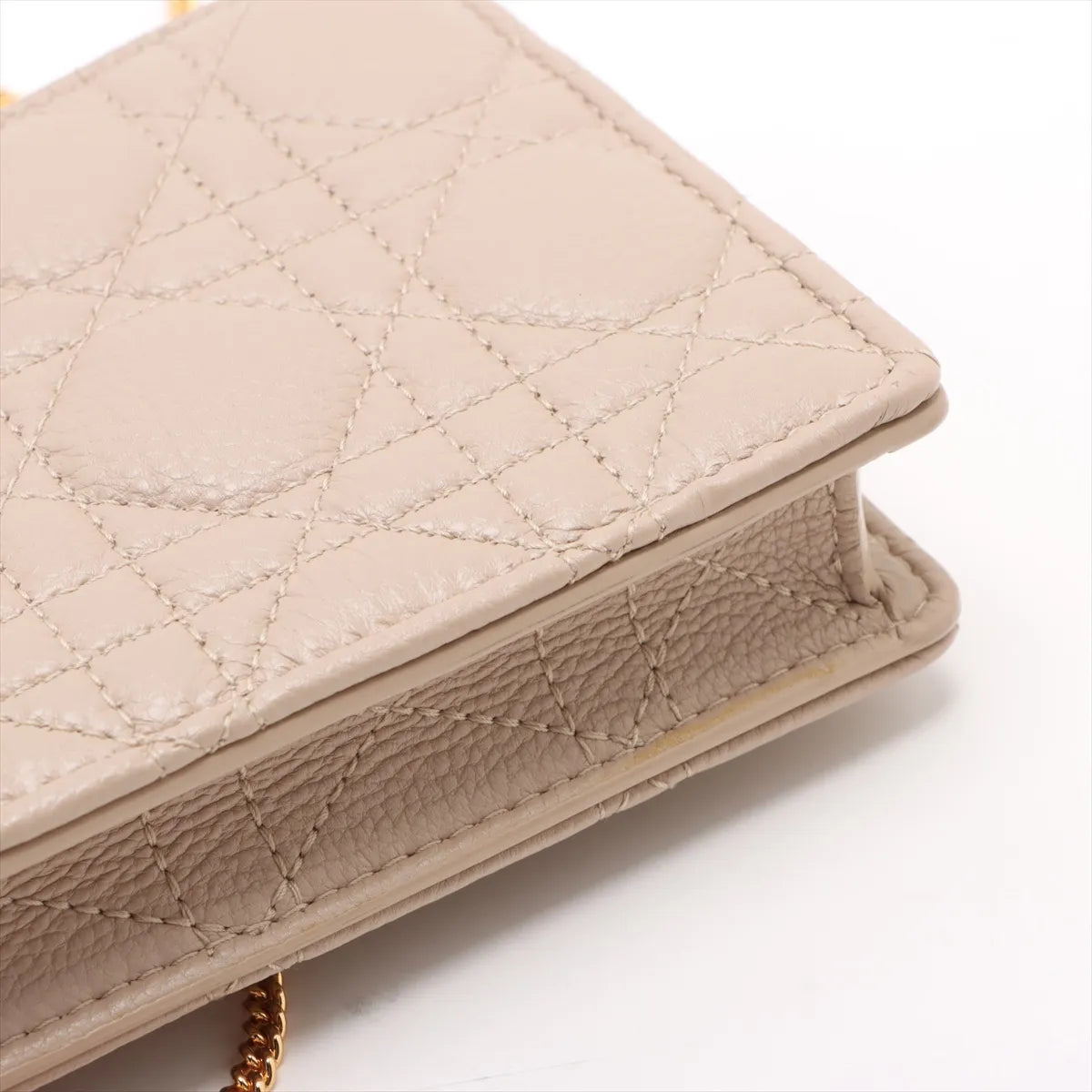 Christian Dior Cannage Caro Leather Wallet on Chain Beige