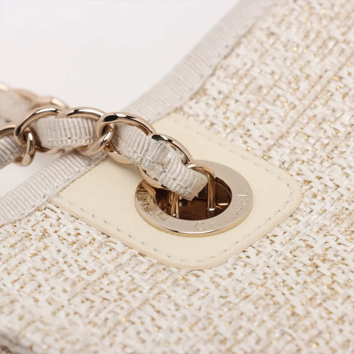 Chanel Deauville PM Tweed Leather Chain Tote Bag White