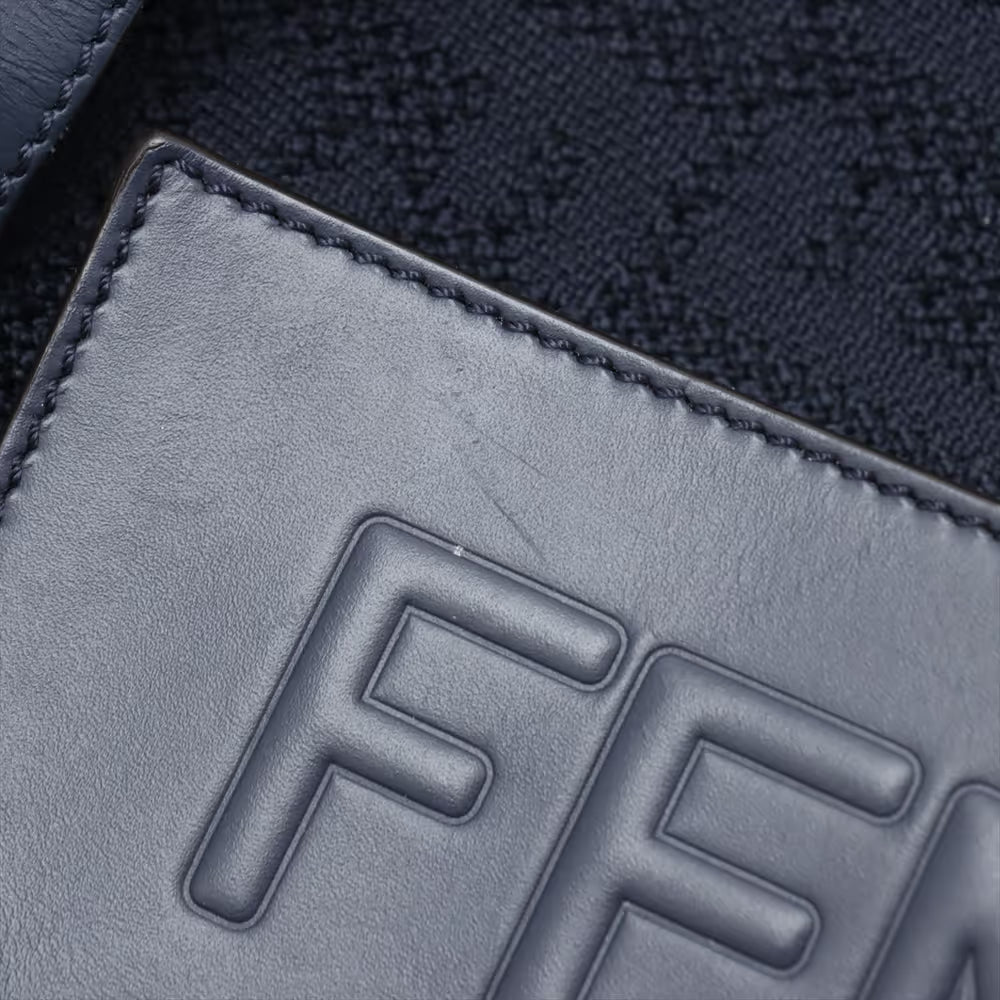 Fendi FF Jacquard Medium Canvas Leather Backpack Navy Blue