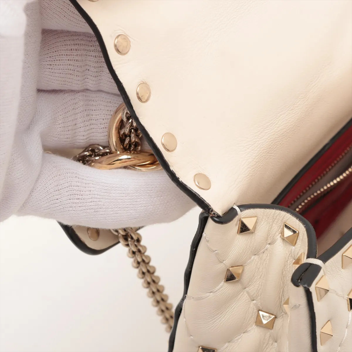 Valentino Garavani Matelasse Rockstud Leather Two-Way Chain Shoulder Bag Beige