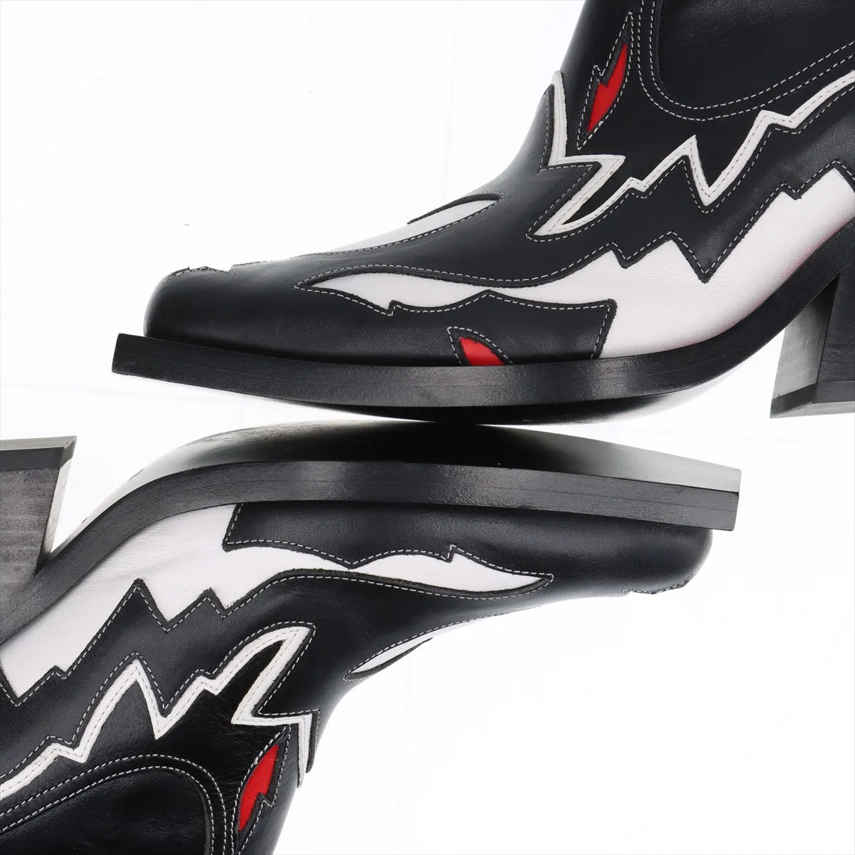 Burberry Leather Western Boots Ladies' Black x Red