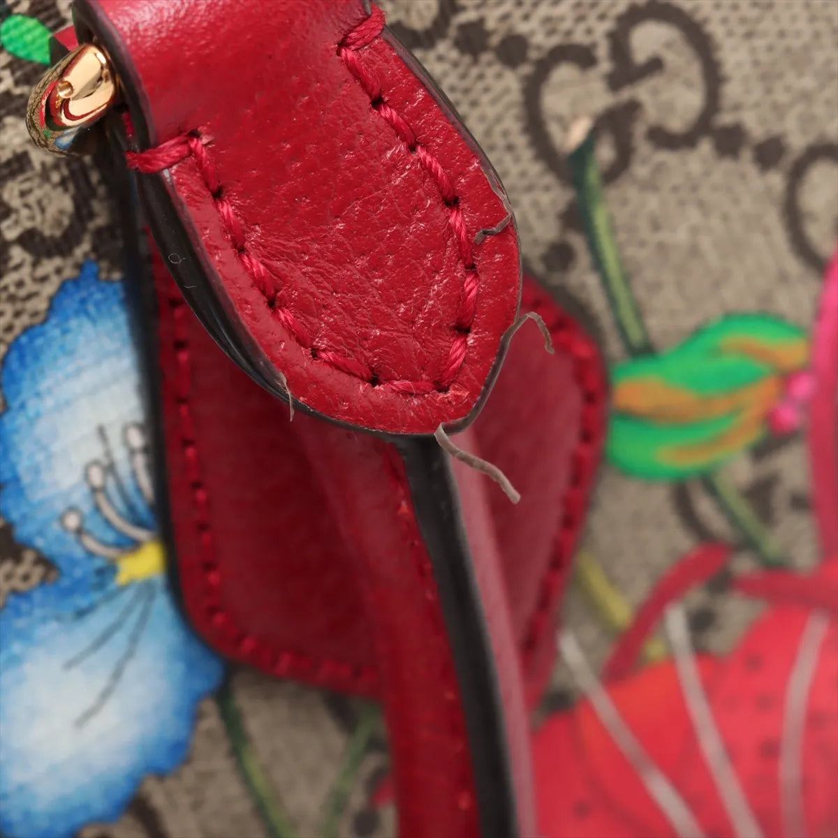 Gucci GG Floral Leather Two-Way Shoulder Bag Beige x Red