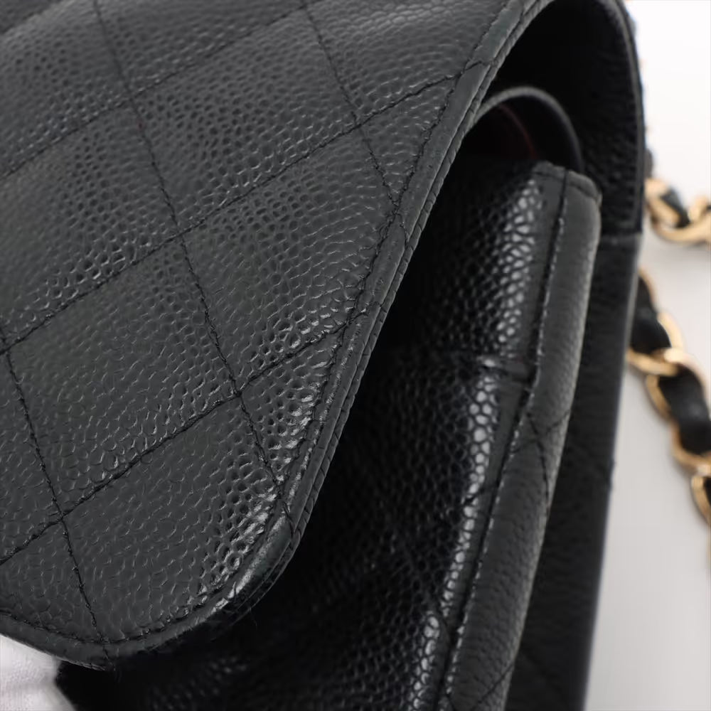 Chanel Demakamatrasse 30 Large Caviar Skin Double Flap Double Chain Bag Black