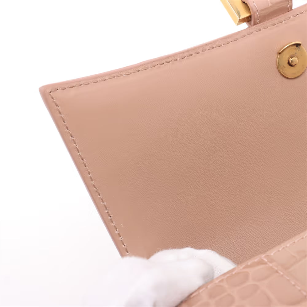 Balenciaga Hourglass Mock Croc Two-Way Handbag Beige