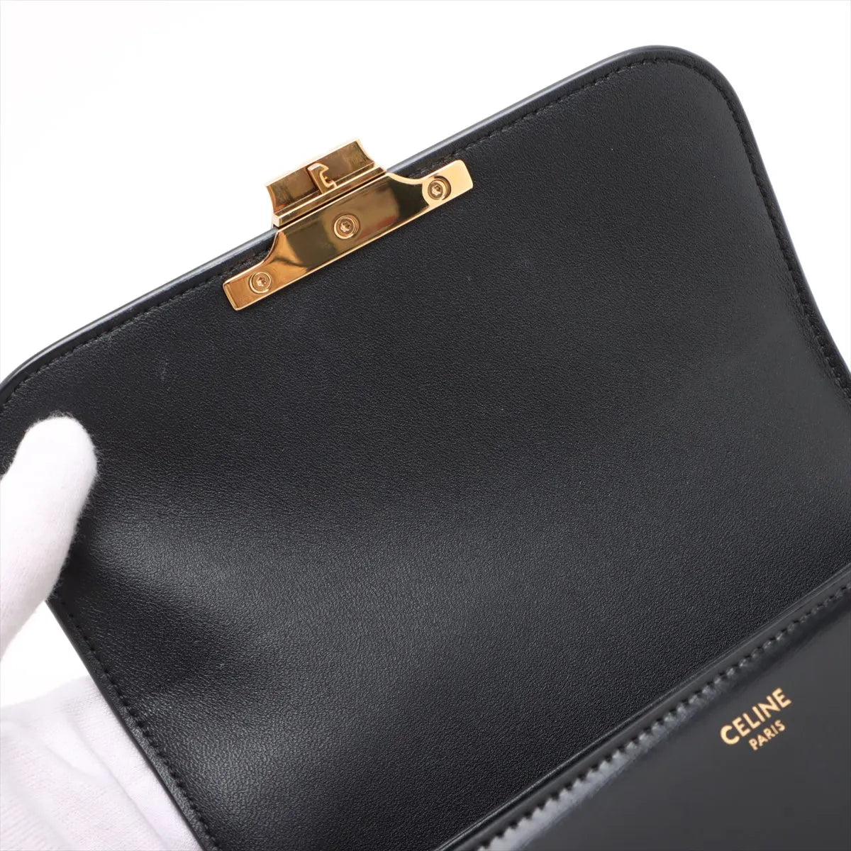 Celine Triomphe Teen Leather Shoulder Bag Black
