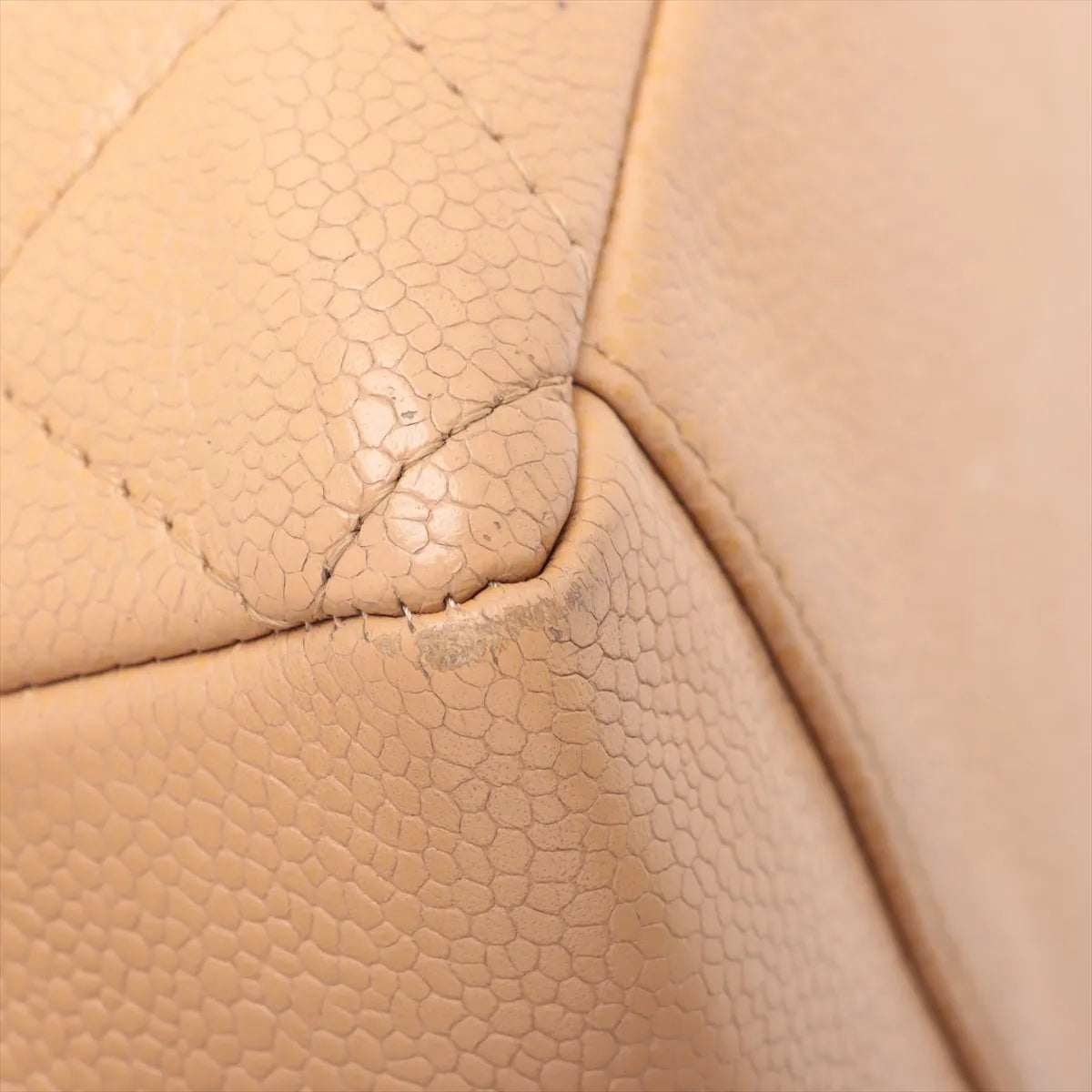Chanel CC Logo Caviar Skin Chain Tote Bag Beige