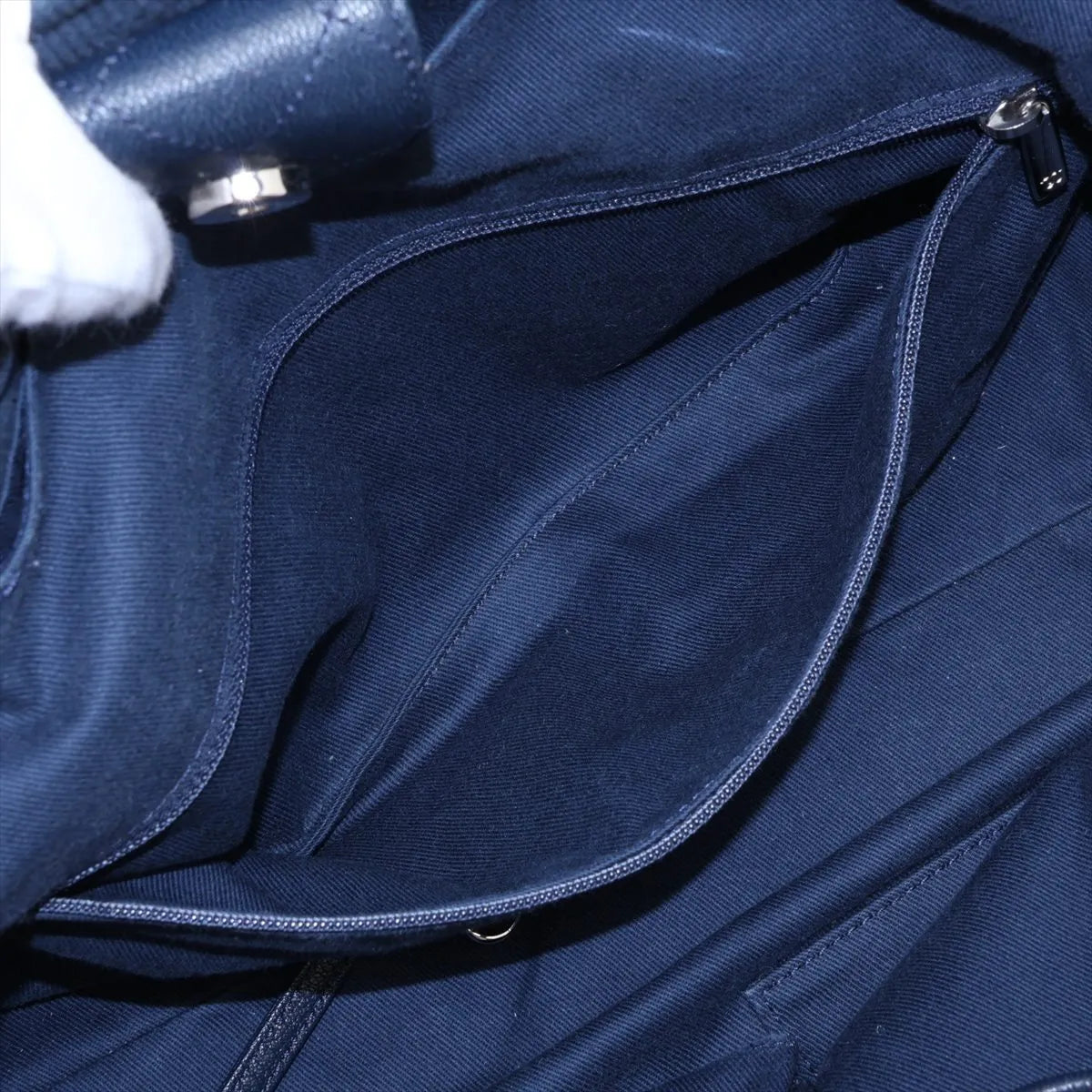 Chanel CC Logo Cotton Leather Chain Fringe Tote Bag Navy Blue