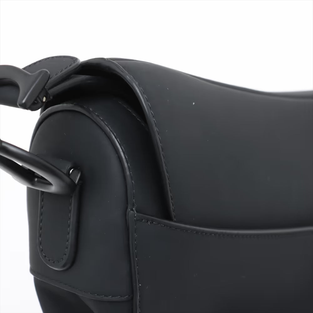 Christian Dior Saddle Leather Two-Way Shoulder Bag Black