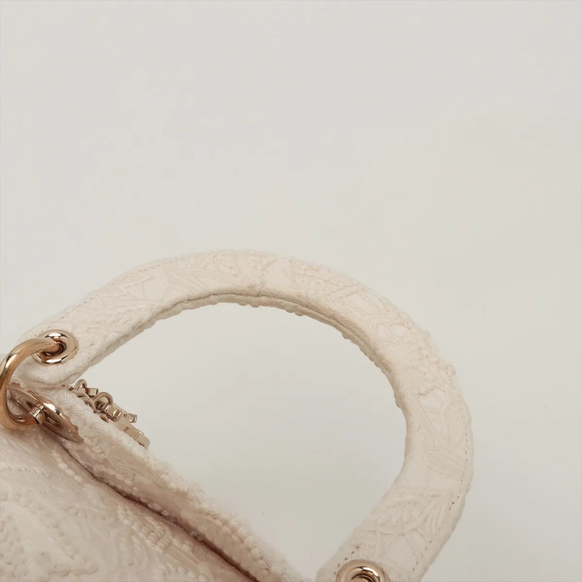 Christian Dior Lady D-Lite Medium Embroided Lace Two-Way Handbag White