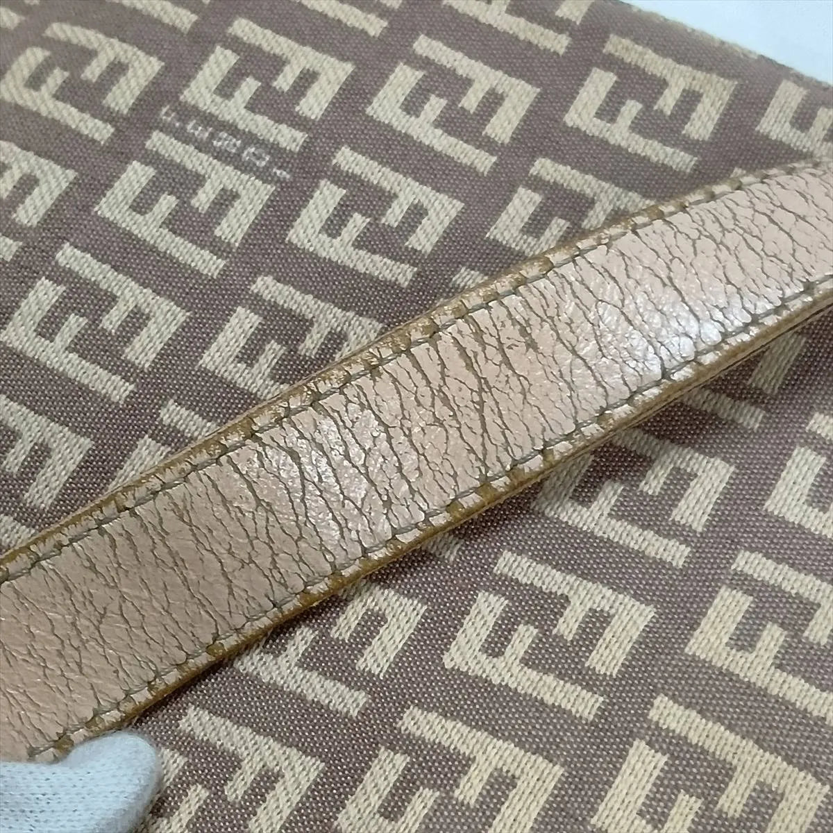 Fendi Zucchino Mamma Baguette Canvas Leather Shoulder Bag Pink x Beige