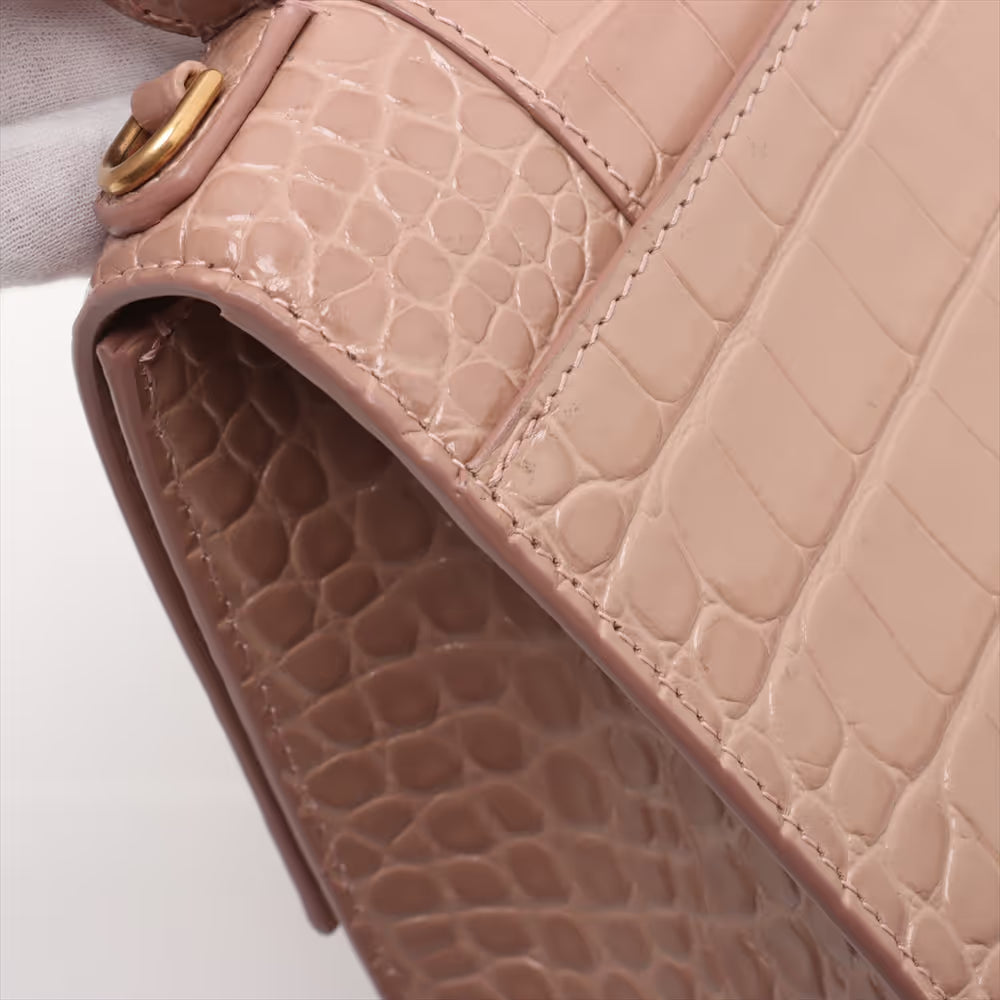 Balenciaga Hourglass Mock Croc Two-Way Handbag Beige