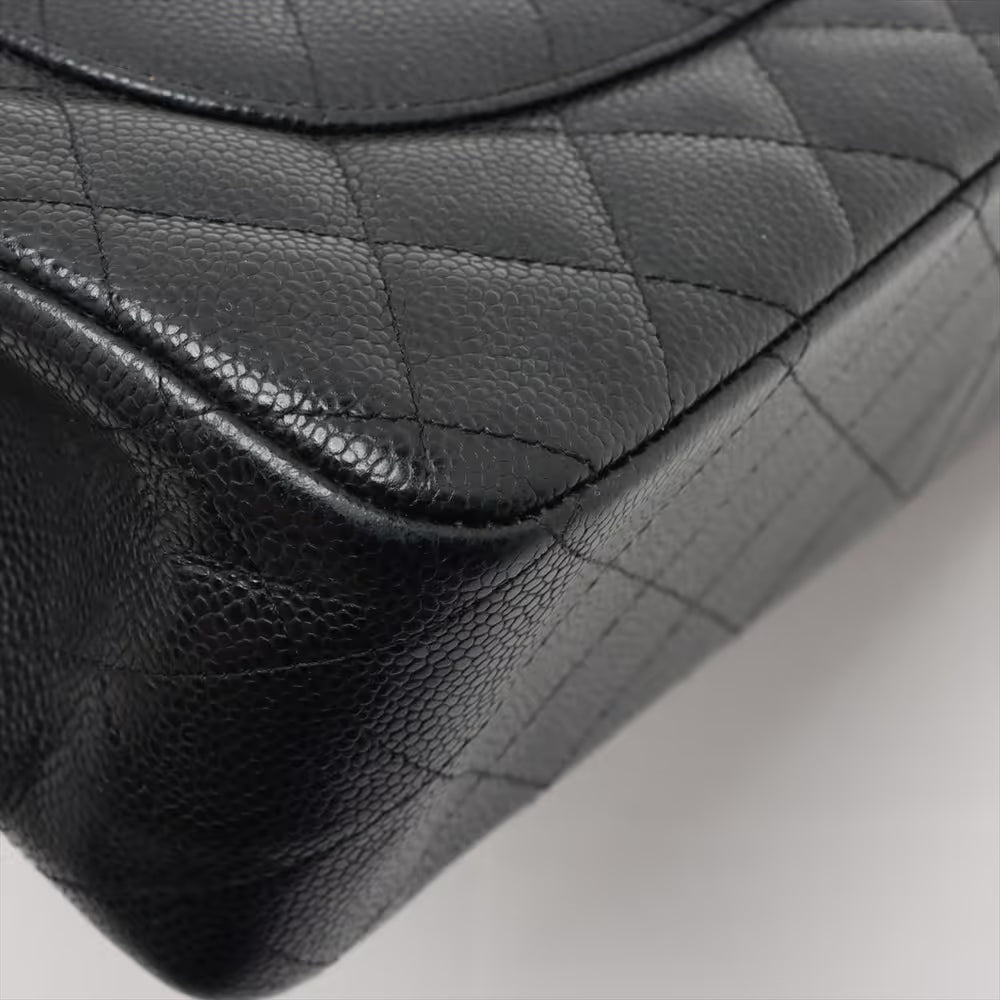 Chanel Demakamatrasse 30 Large Caviar Skin Double Flap Double Chain Bag Black