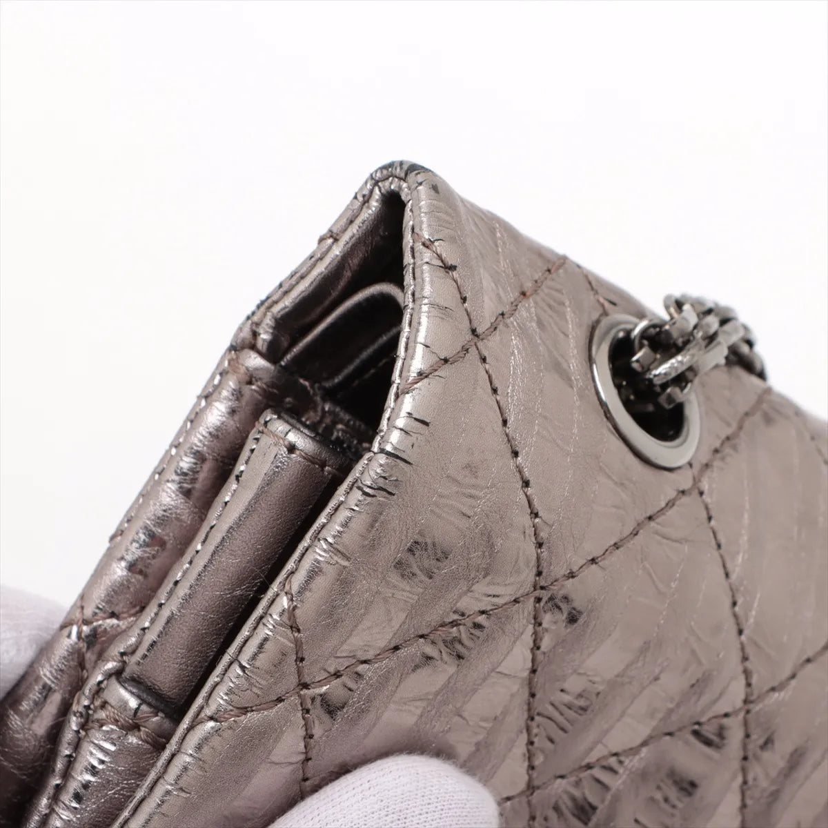 Chanel Matelasse 2.55 Maxi Vintage Calf Double Flap Double Chain Bag Stripe Metallic Silver