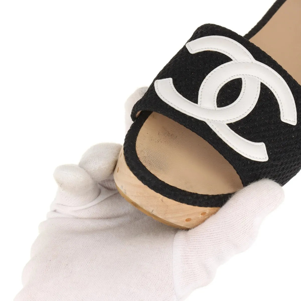 Chanel CC Logo Fabric Block Sandal Black
