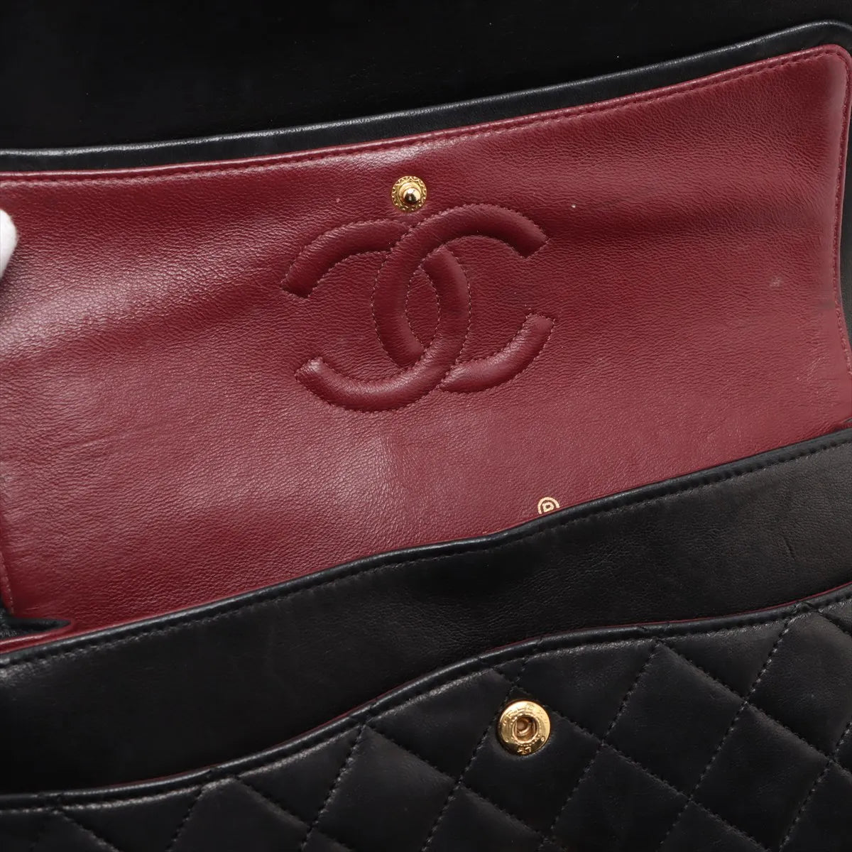 Chanel CC Logo Matelassé Lambskin Double Flap Double Chain Bag Black