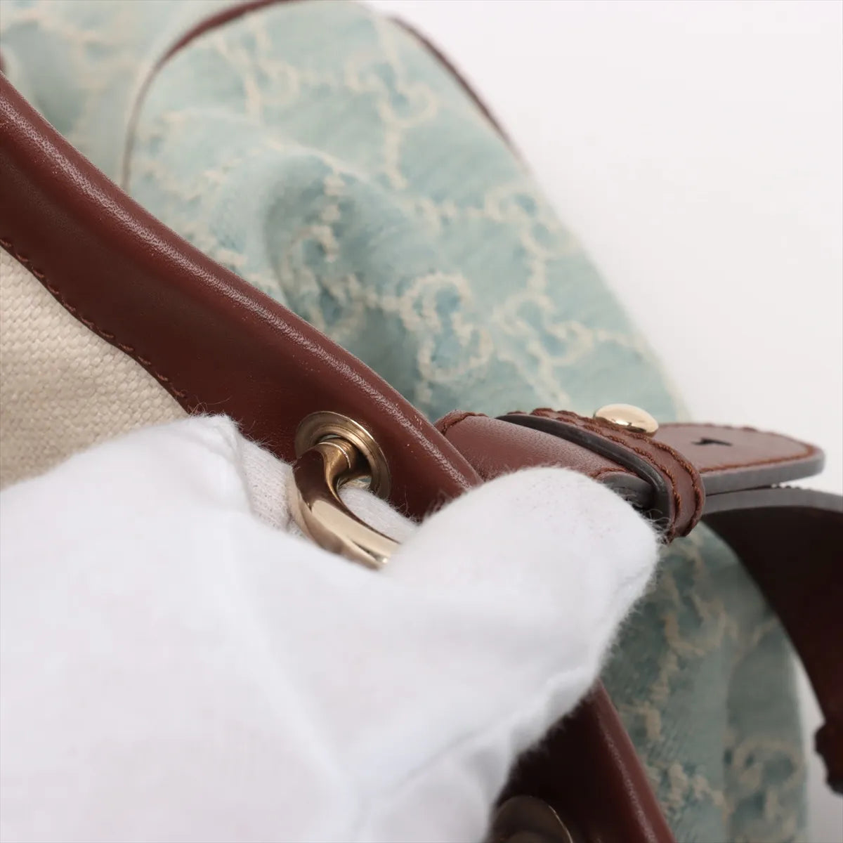 Gucci GG Logo Denim Leather Two-Way Shoulder Bag Blue x Brown