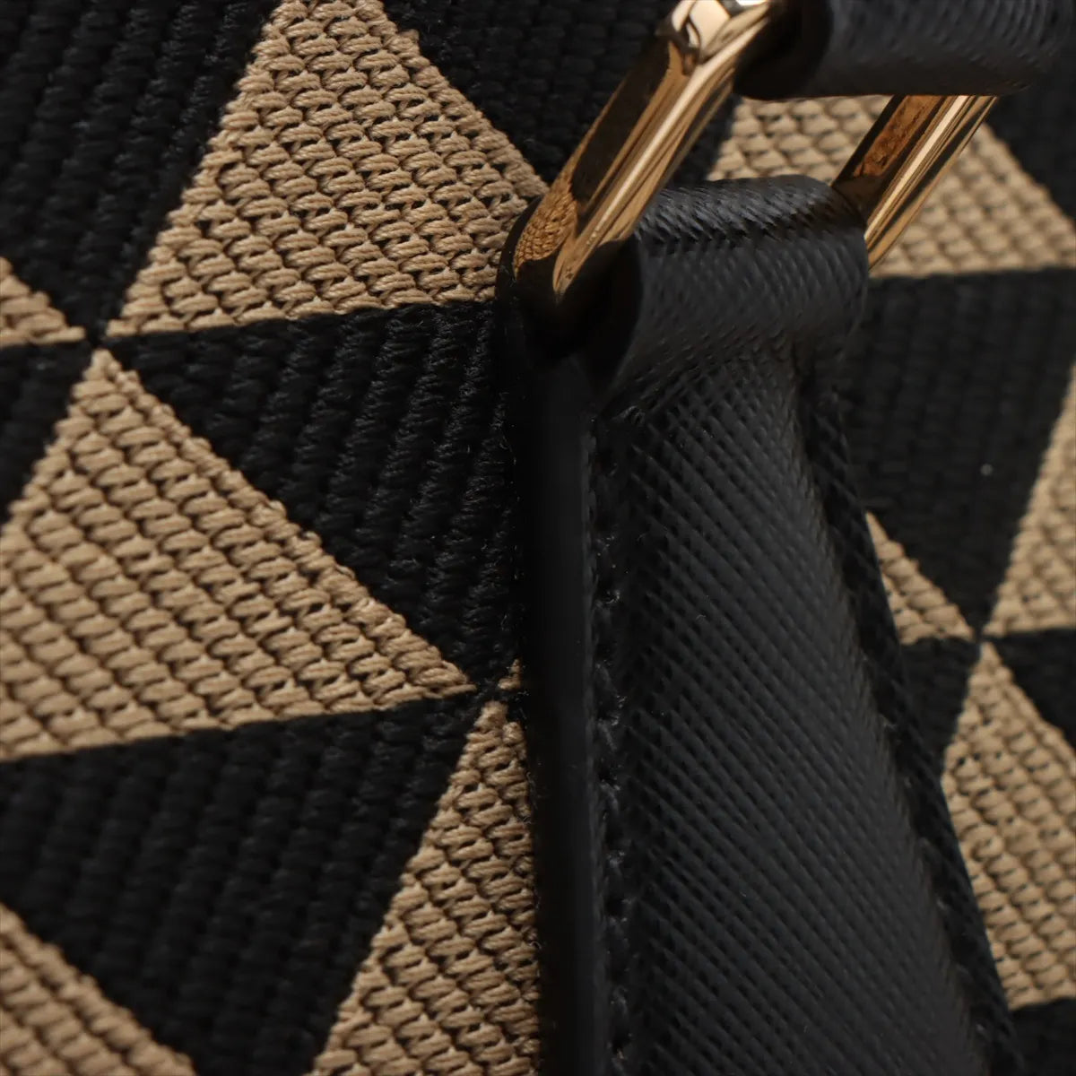 Prada Embroidery Fabric x Leather Two-Way Boston Bag Beige x Black