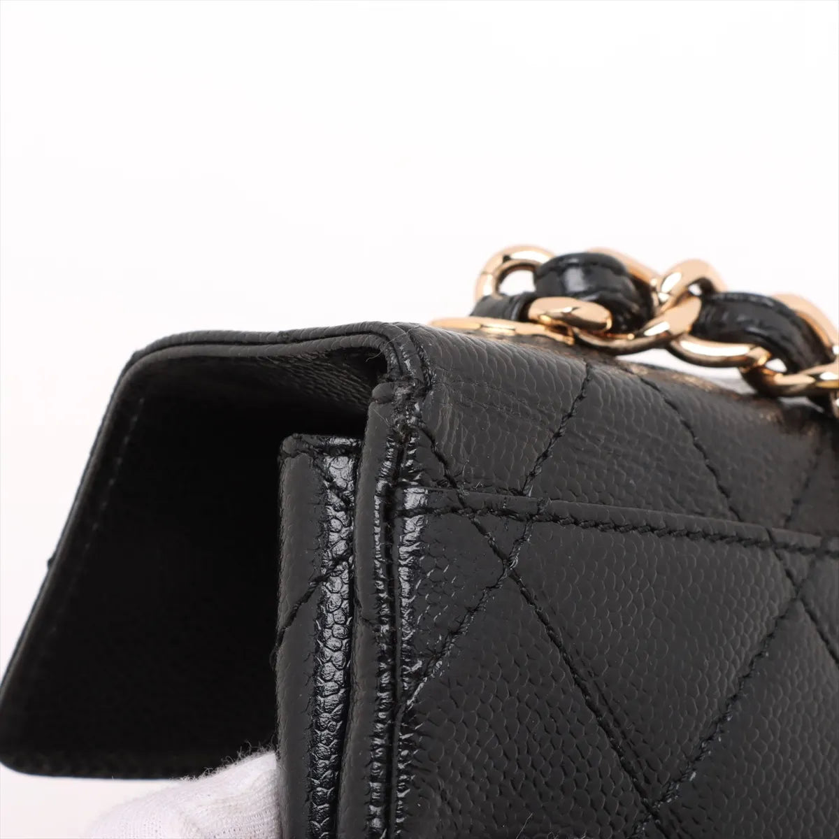 Chanel CC Logo Matelasse Caviar Skin Chain Shoulder Bag Black