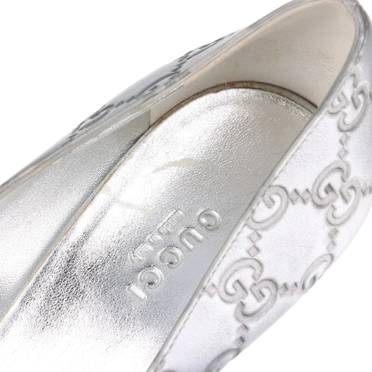Gucci GG Logo Open-toe Pumps Silver