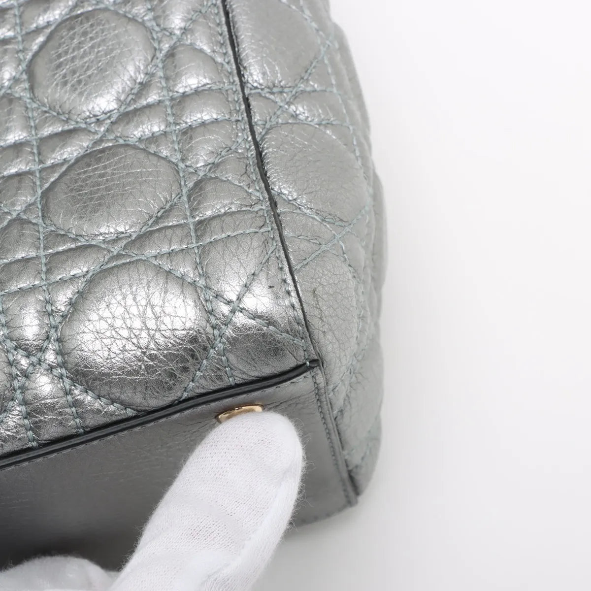 Christian Dior Lady Dior Cannage Leather Two-Way Shoulder Silver