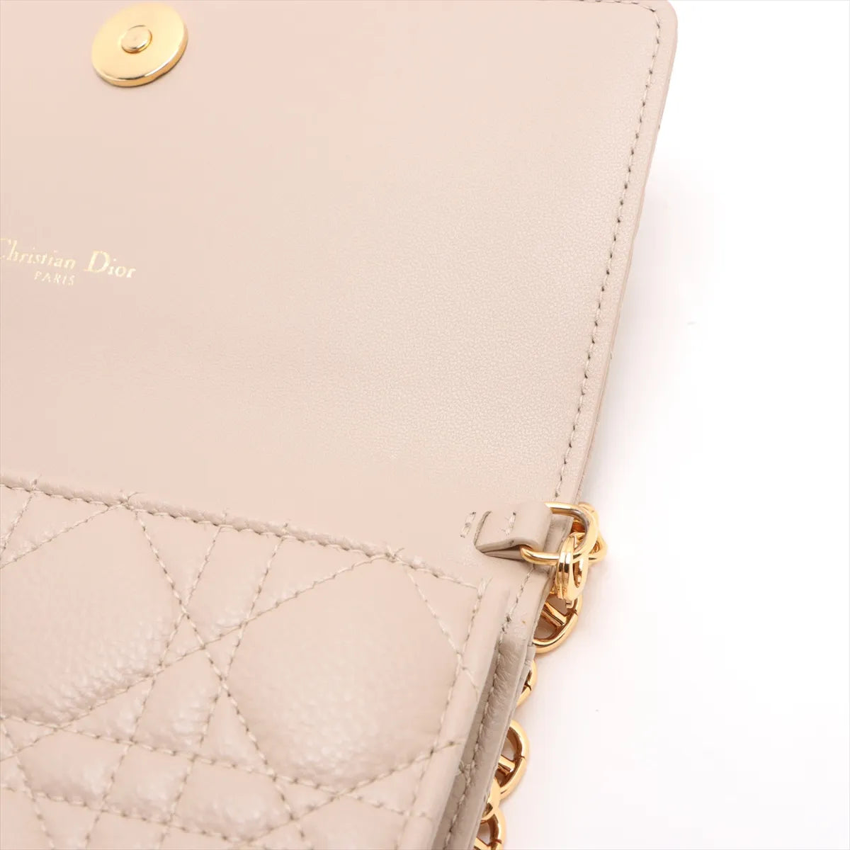 Christian Dior Cannage Caro Leather Wallet on Chain Beige