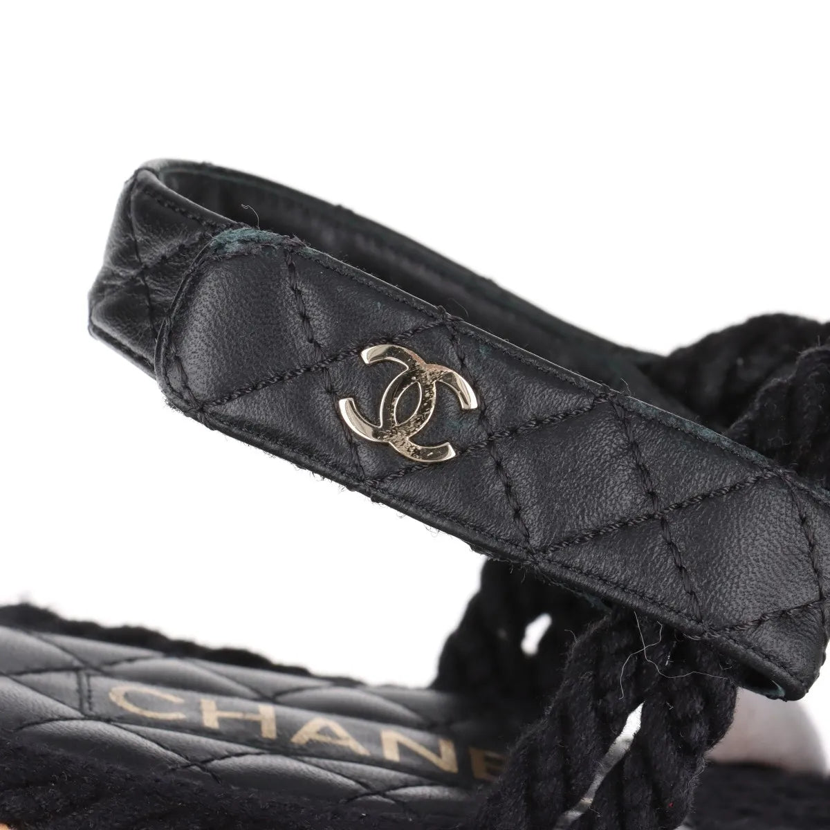 Chanel Logo Matelasse Leather Strap Sandal Black