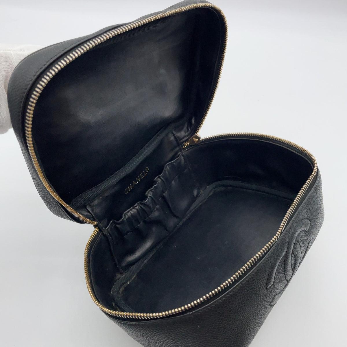 Chanel CC Logo Caviar Leather Vanity Bag Black