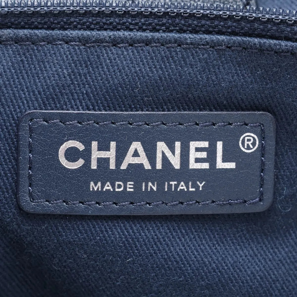 Chanel CC Logo Cotton Leather Chain Fringe Tote Bag Navy Blue