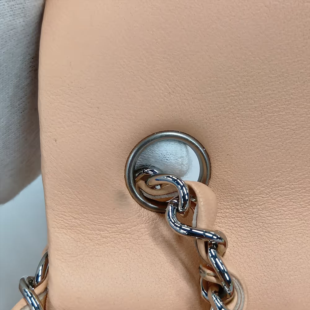 Chanel CC Logo Mini Matelasse 20 Lambskin Single Flap Single Chain Bag Pink Beige