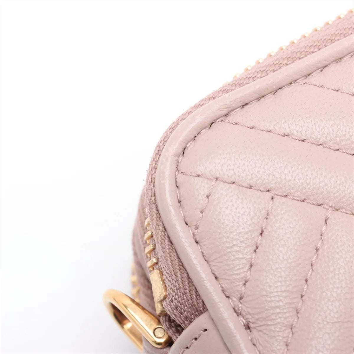 Prada Nappa Impuntu Leather Chain Wallet Pink Beige