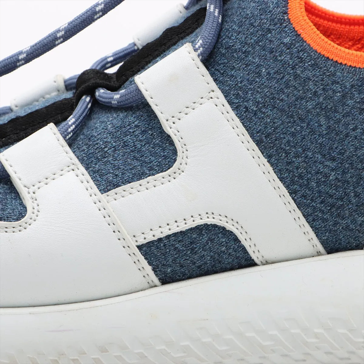 Hermes Duel Knit × Leather Sneakers Blue x White
