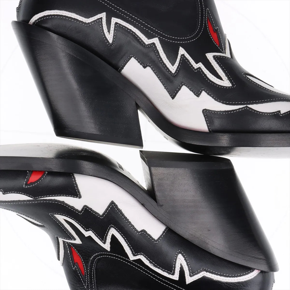 Burberry Leather Western Boots Ladies' Black x Red