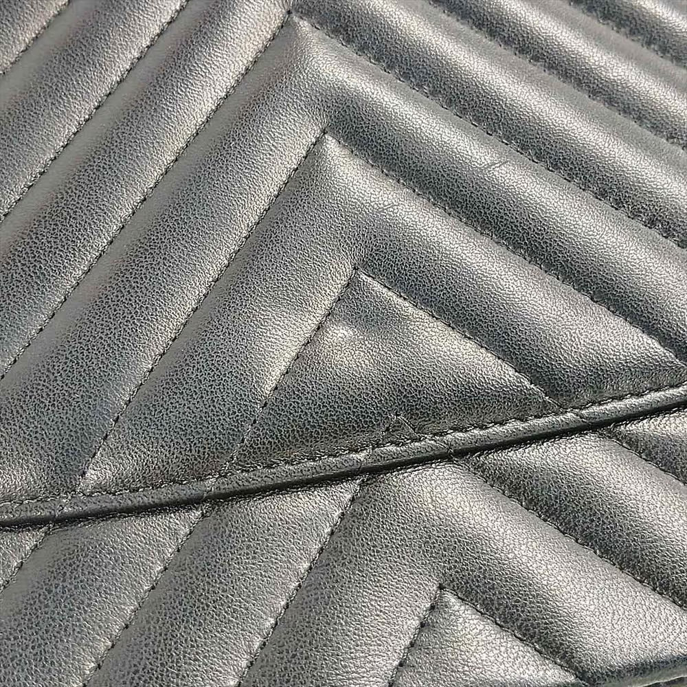 Chanel Chevron Stitch Lambskin Double Flap Double Chain Bag Black