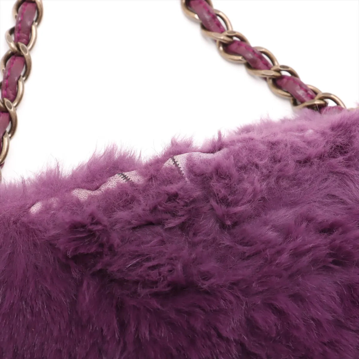 Chanel CC Logo Fur Chain Tote Bag Purple