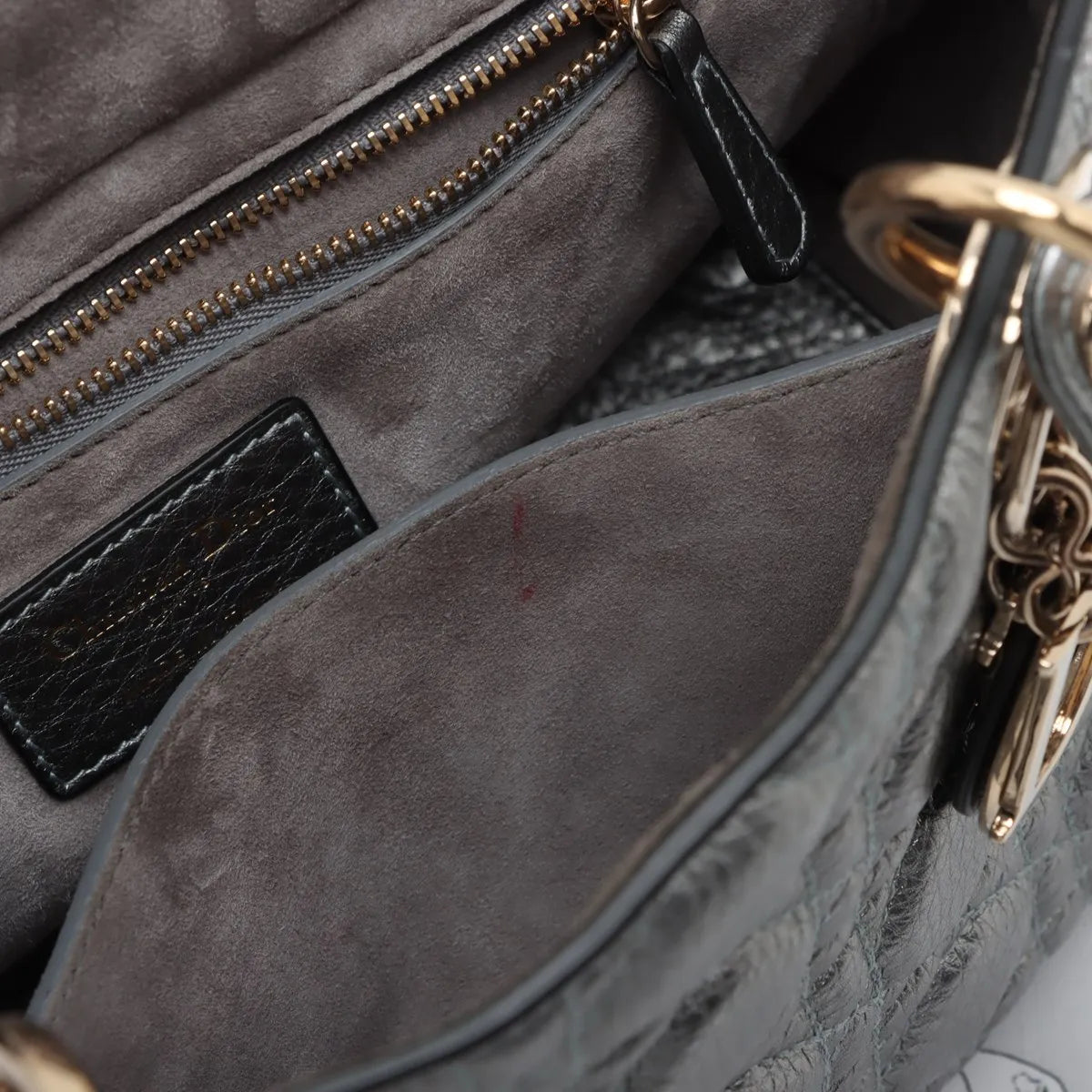Christian Dior Lady Dior Cannage Leather Two-Way Shoulder Silver
