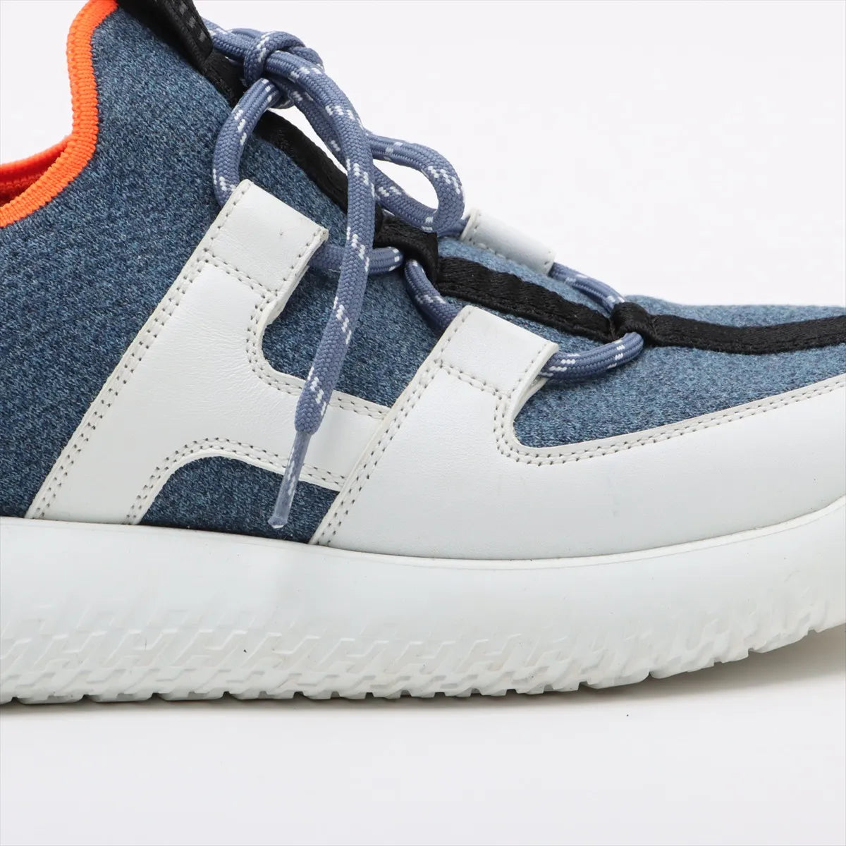 Hermes Duel Knit × Leather Sneakers Blue x White